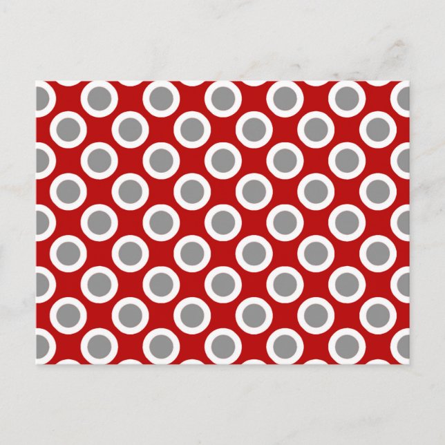 Retro circled dots, deep red and grey postcard (Front)