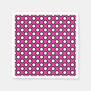 Retro circled dots, fuchsia, black and white napkin