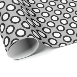 Retro circled dots, grey, black and white wrapping paper