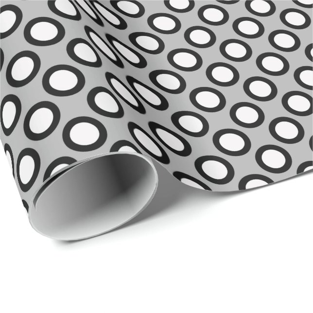 Retro circled dots, grey, black and white wrapping paper (Roll Corner)