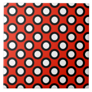 Retro circled dots, red, black and white ceramic tile