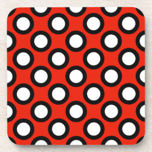 Retro circled dots, red, black and white coaster