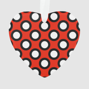 Retro circled dots, red, black and white ornament