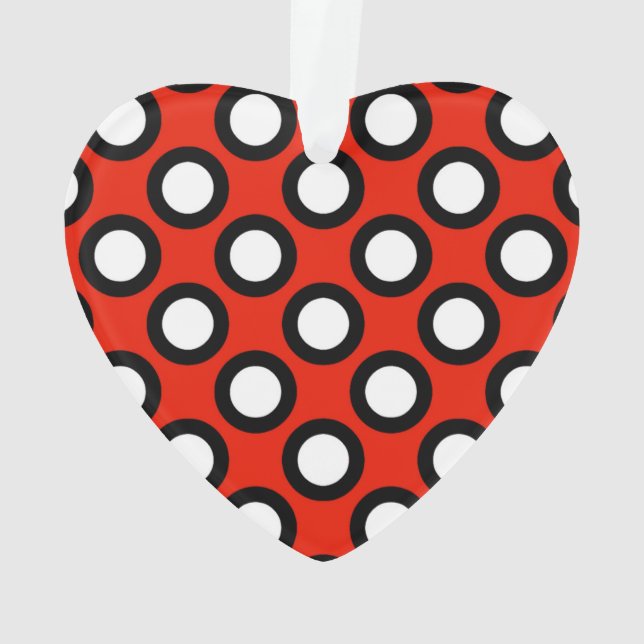 Retro circled dots, red, black and white ornament (Back)