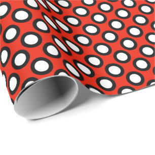 Retro circled dots, red, black and white wrapping paper