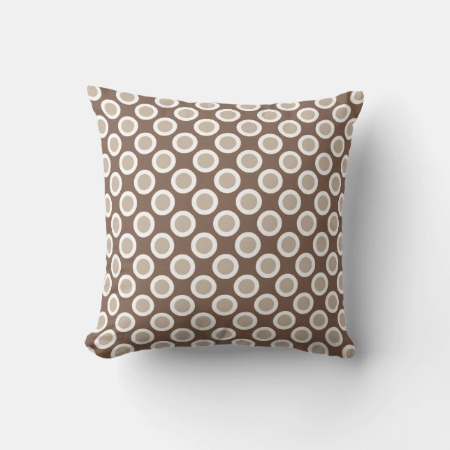 Retro circled dots, shades of taupe tan cushion (Front)