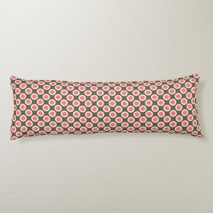 Retro circled dots, taupe and coral pink body cushion