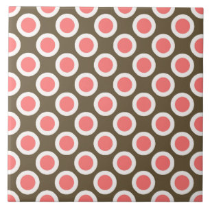 Retro circled dots, taupe and coral pink ceramic tile