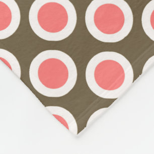 Retro circled dots, taupe and coral pink fleece blanket