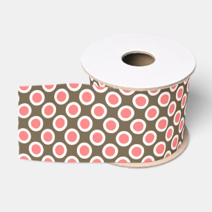 Retro circled dots, taupe and coral pink grosgrain ribbon