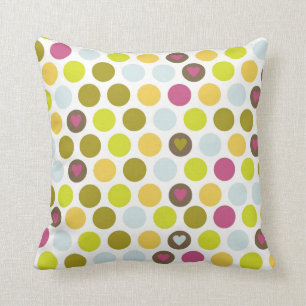 Retro Circles and Hearts Pattern Green Gold Blue Cushion