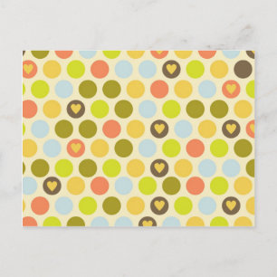 Retro Circles and Hearts Pattern Green Gold Blue Postcard