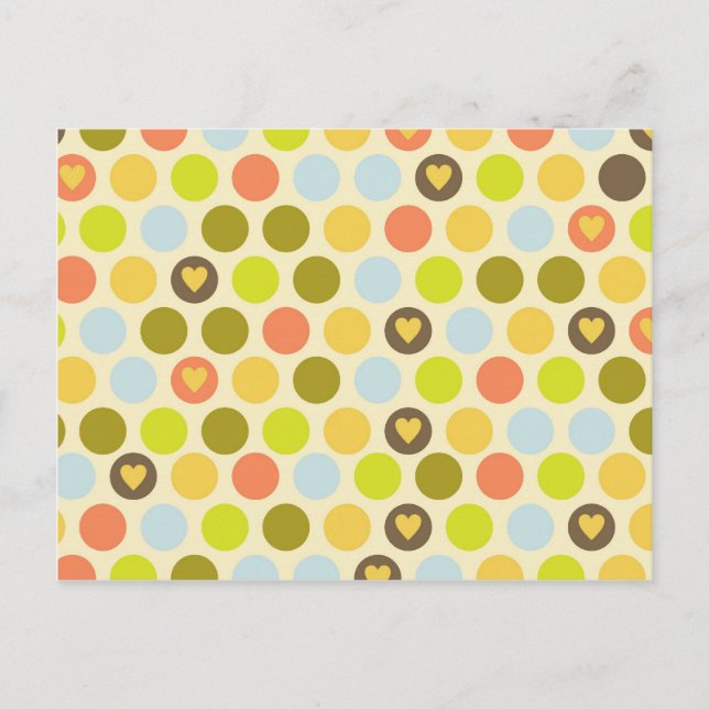 Retro Circles and Hearts Pattern Green Gold Blue Postcard (Front)