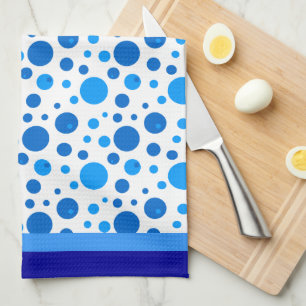 Retro Circles and Polka Dots in Blues Tea Towel