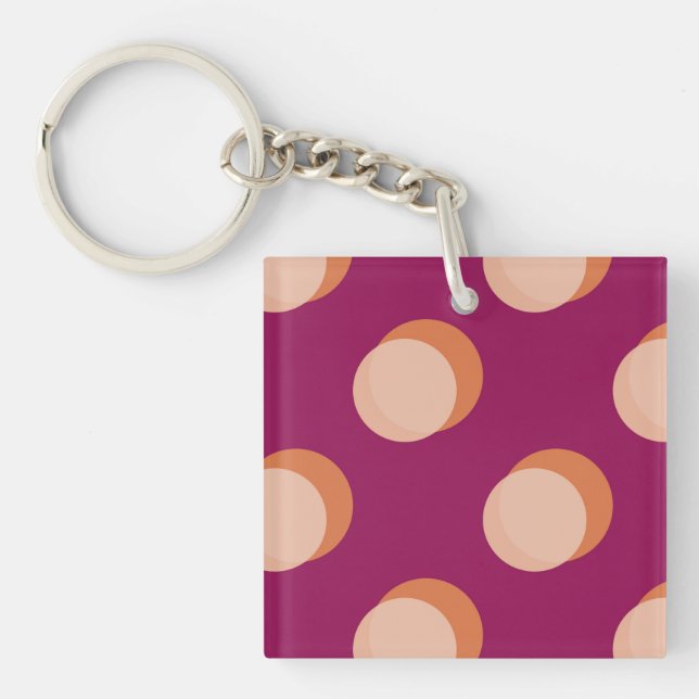 Retro Circles and Shadows Bold Pattern Purple Key Ring (Front)