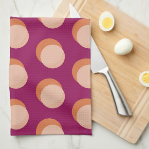 Retro Circles and Shadows Bold Pattern Purple Tea Towel