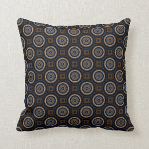 Retro Circles and Squares Navy Blue Brown Stylish Cushion
