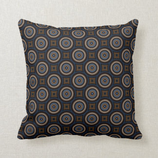 Retro Circles and Squares Navy Blue Brown Stylish Cushion