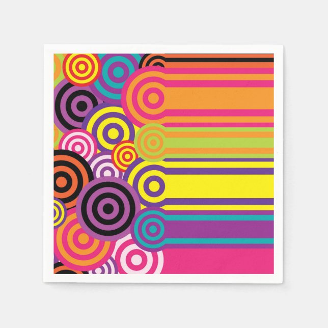 Retro Circles and Stripes 60's Style Pattern Napkin (Front)