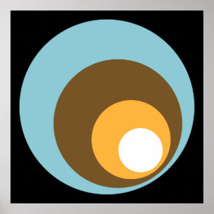 Retro Circles Black Blue Brown Orange & White Poster