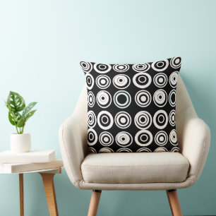 Retro Circles Black White Cushion