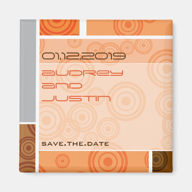 Retro Circles Blocks Orange Save The Date Magnet (Front)
