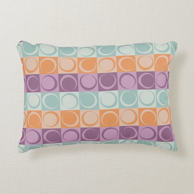 Retro Circles Checkers Pattern Purple Mint Green Decorative Cushion (Front)