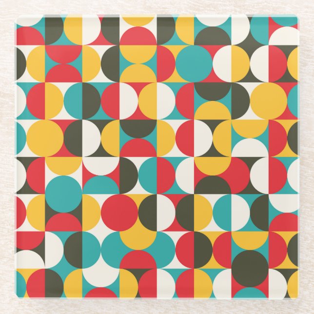 Retro Circles: Colourful Hipster Pattern. Glass Coaster (Front)