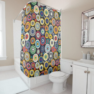 Retro Circles Colourful Pattern Shower Curtain