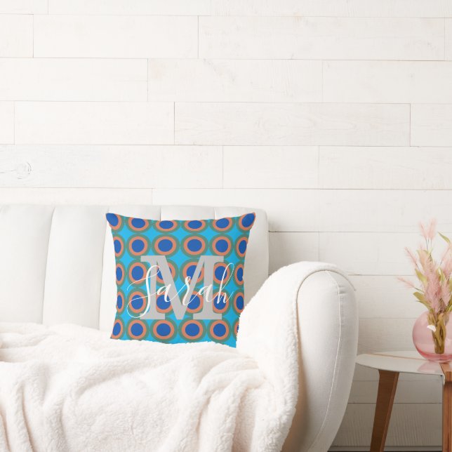 Retro Circles Geometric Monogram Name Cushion (Couch)