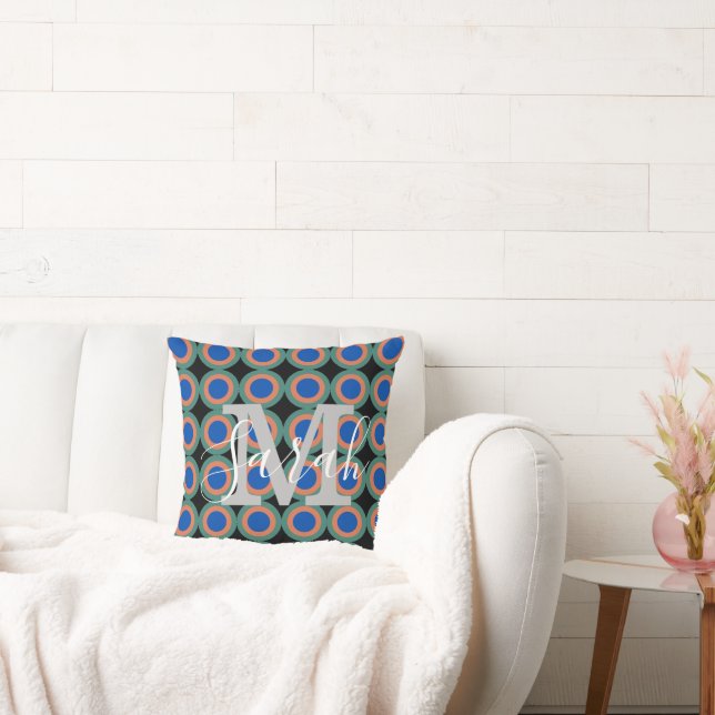 Retro Circles Geometric Monogram Name  Cushion (Couch)