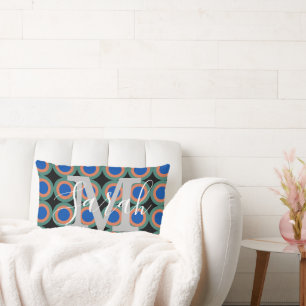 Retro Circles Geometric Monogram Name Lumbar Cushion