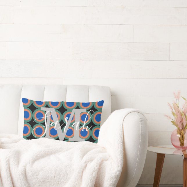 Retro Circles Geometric Monogram Name  Lumbar Cushion (Couch)