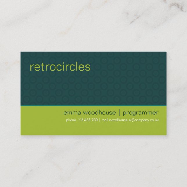 Retro Circles Green & Teal Business Card (Front)