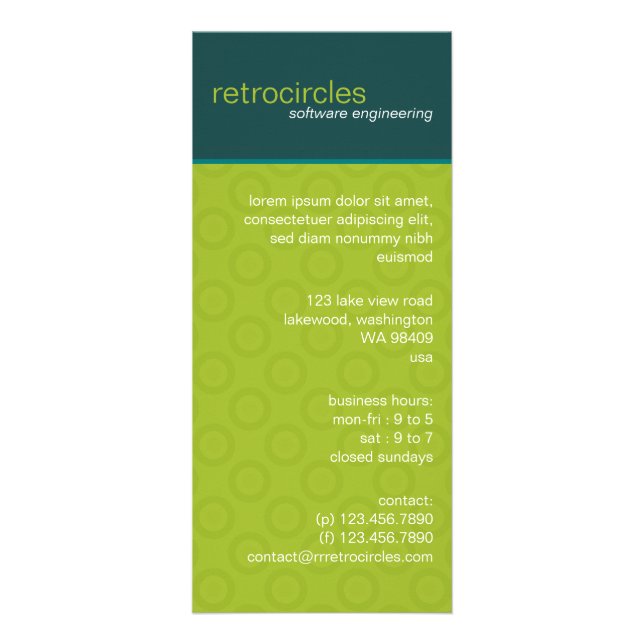Retro Circles Green & Teal Business Rack Card (Front)