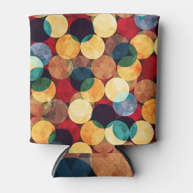 Retro circles, grunge texture seamless pattern. can cooler (Front)