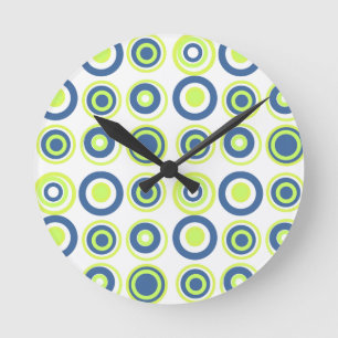 Retro Circles Lime Pea Green Teal On White  Round Clock
