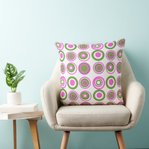Retro Circles Magenta Pink Green On White Cushion