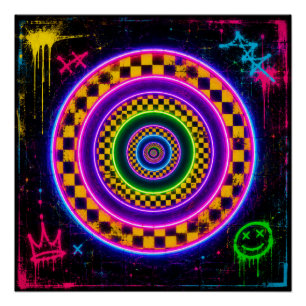 Retro Circles Neon Poster