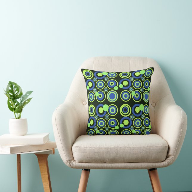 Retro Circles Party Blue Green Black Cushion (Chair)