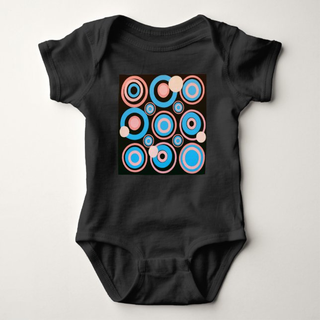 Retro Circles Party Coral Turquoise Black Baby Bodysuit (Front)