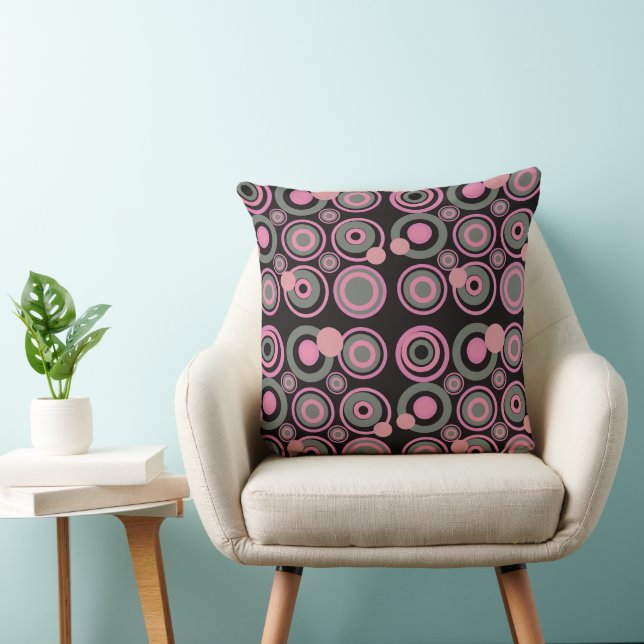 Retro Circles Party Dusty Pink Grey Black Cushion (Chair)