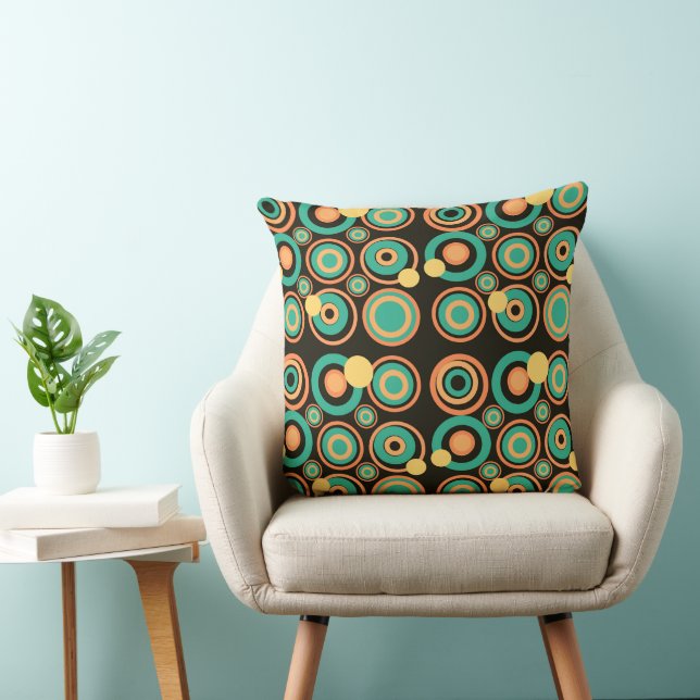 Retro Circles Party Orange Teal Black Cushion (Chair)