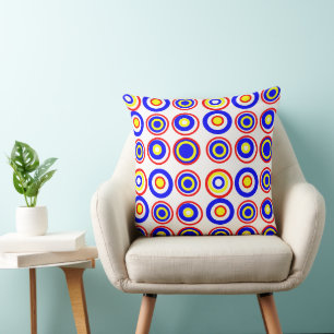 Retro Circles Red Yellow Blue On White Cushion
