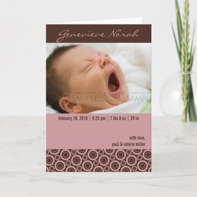 Retro Circles Rosy Brown • Baby Announcement (Front)