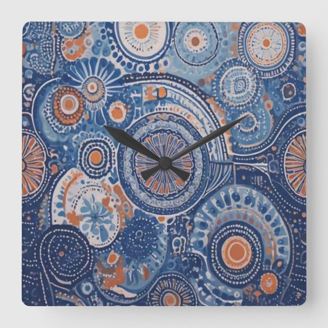Retro circles square wall clock (Front)