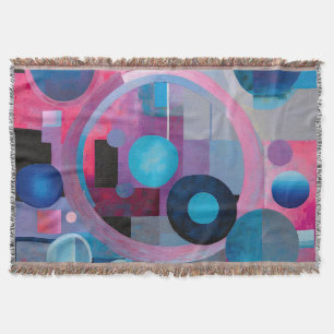 Retro Circles & Squares in Soft Tones Pink & Blue Throw Blanket
