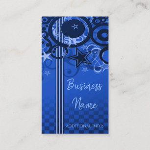Retro Circles & Stars Blue Business Card 2