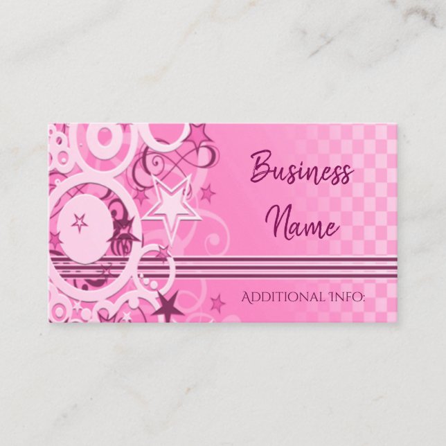 Retro Circles & Stars Pink Business Card (Front)