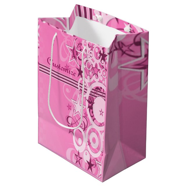 Retro Circles & Stars Pink Gift Bag (Front Angled)